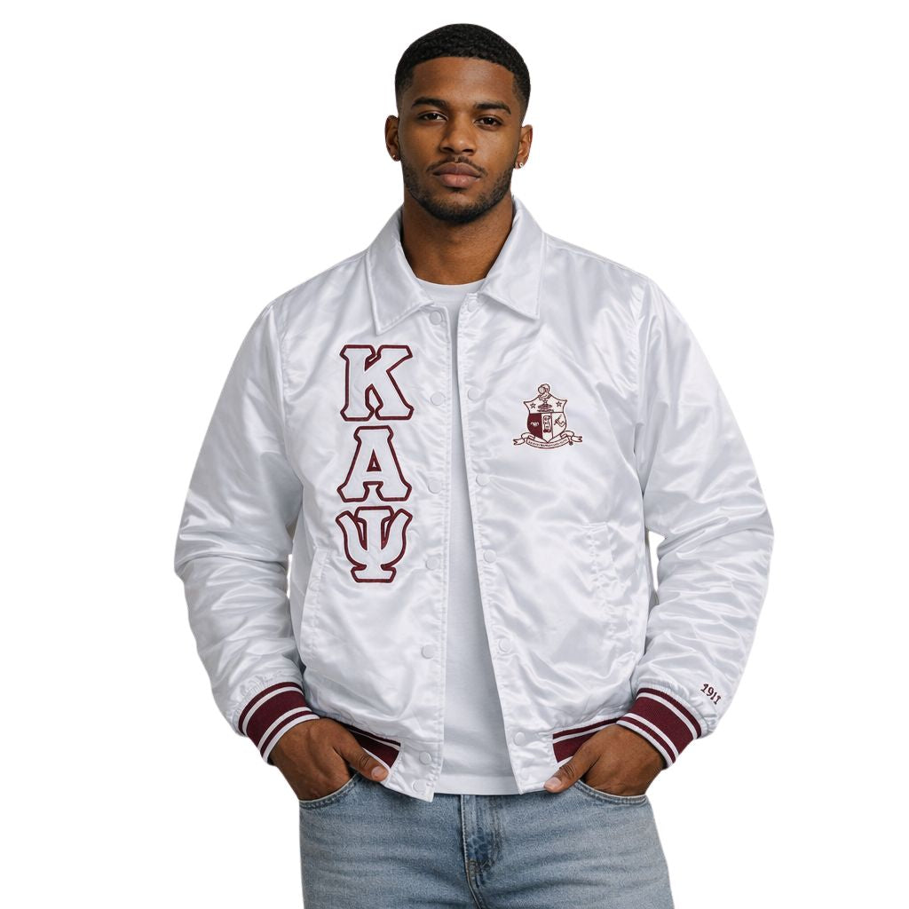 Kappa Alpha Psi Classic 3-Letter Satin Varsity Jacket (White)