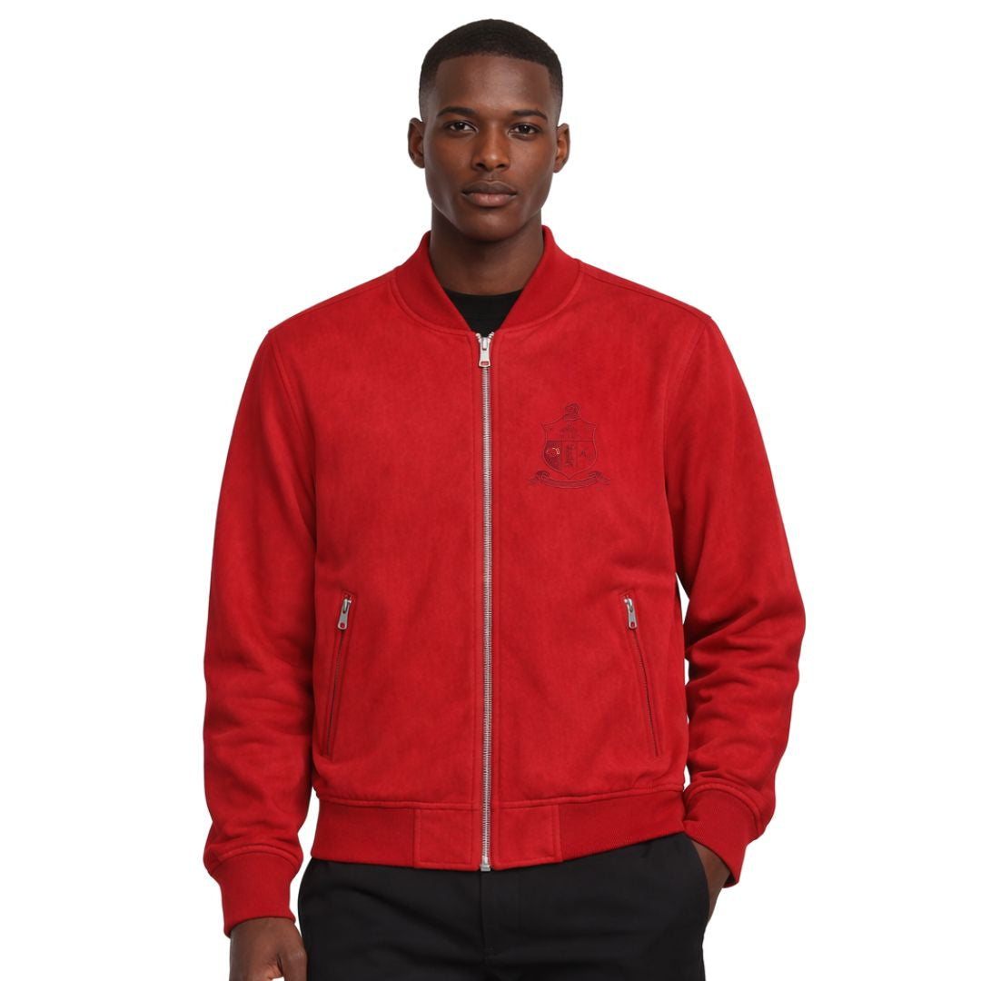 Kappa Alpha Psi Tonal Vegan Suede Bomber Jacket (Krimson)