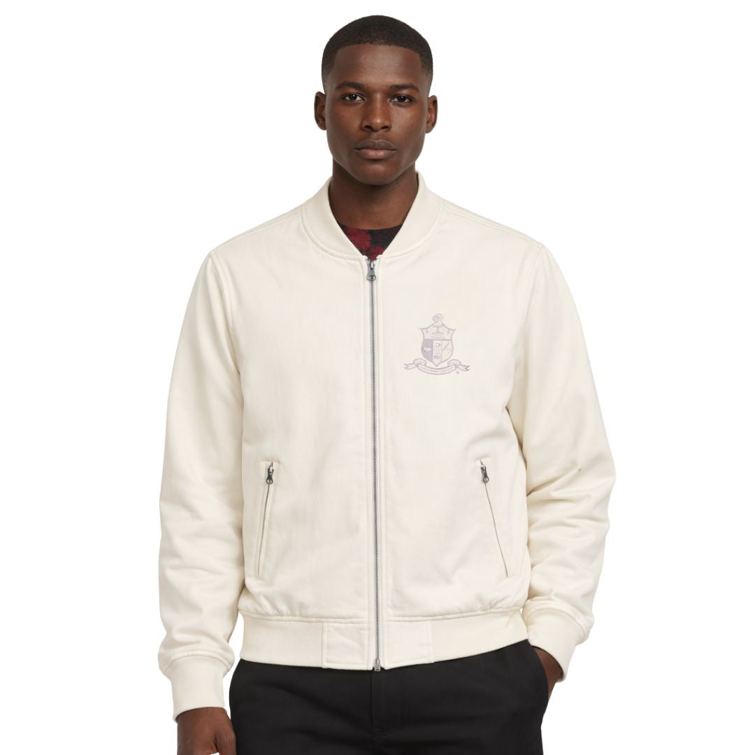 Kappa Alpha Psi Tonal Vegan Suede Bomber Jacket (Cream)