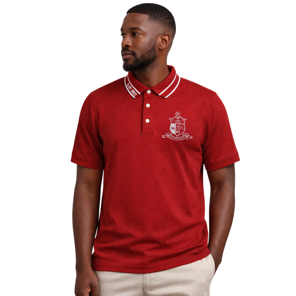 Kappa Alpha Psi Coat of Arms Striped Collar Polo