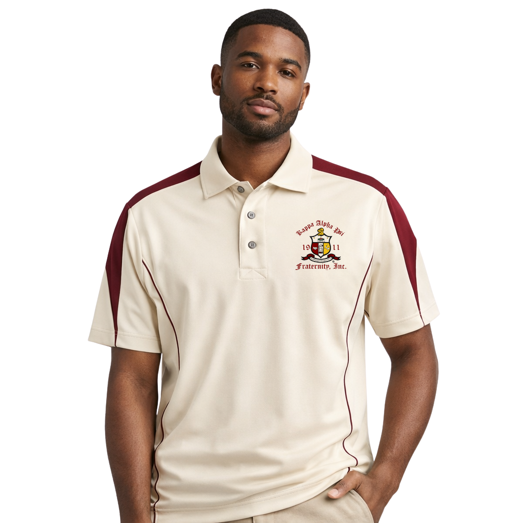 Kappa Alpha Psi Coat of Arms DriFit Polo Shirt (Cream/Krimson)