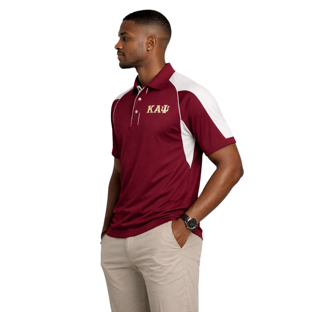 Kappa Alpha Psi Greek Letter DriFit Polo Shirt (Krimson/Cream)