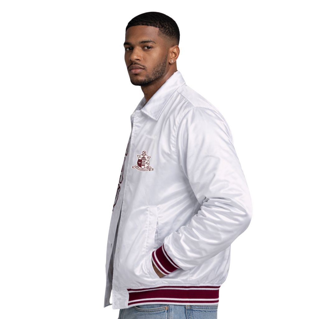 Kappa Alpha Psi Classic 3-Letter Satin Varsity Jacket (White)