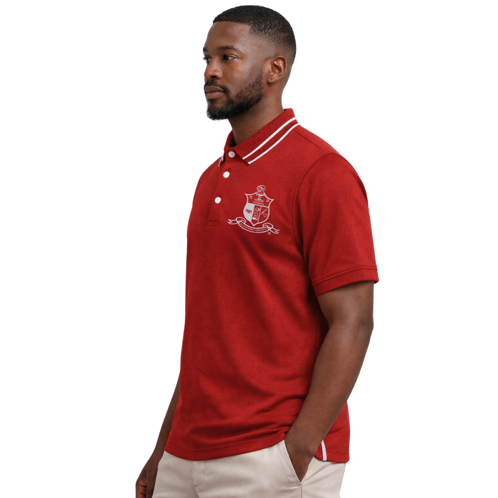 Kappa Alpha Psi Coat of Arms Striped Collar Polo