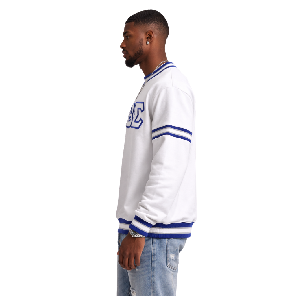 PBS White Stripe Letter Chenille Crewneck