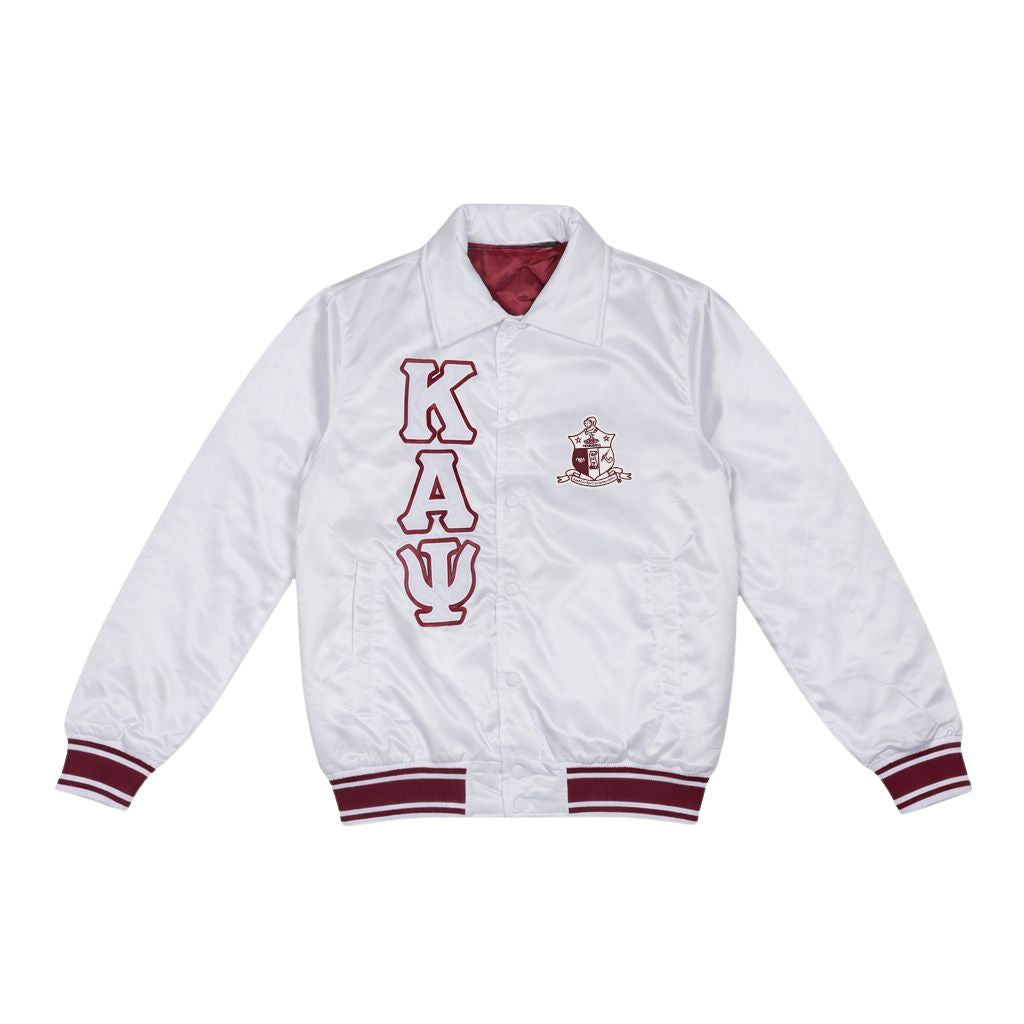 Kappa Alpha Psi Classic 3-Letter Satin Varsity Jacket (White)