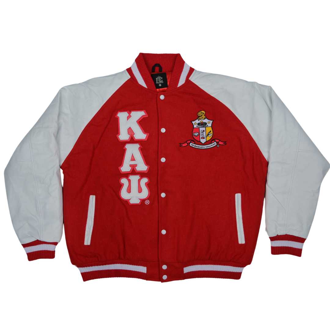 Red Kappa Alpha Psi Wool and Leather Letterman Jacket