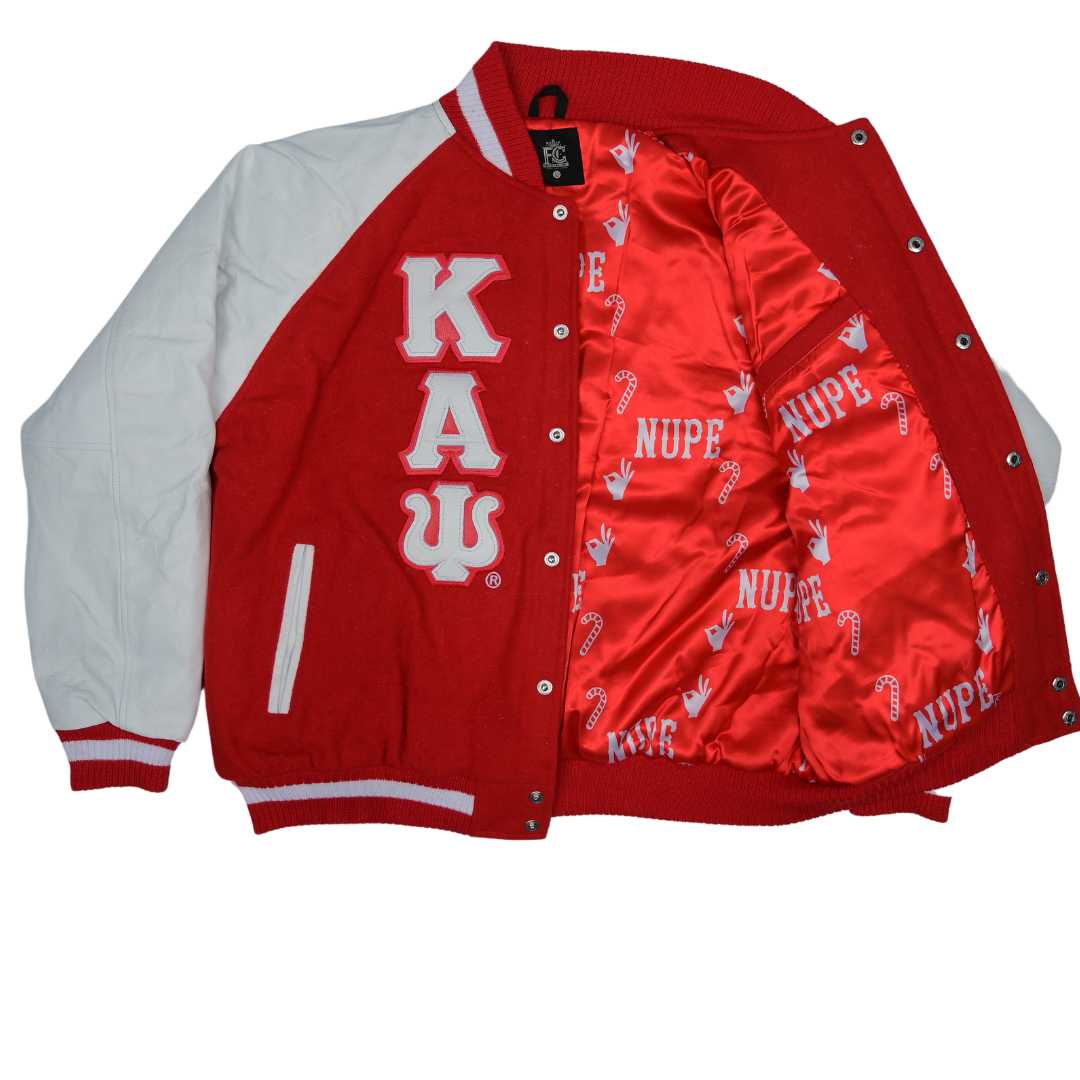 Red Kappa Alpha Psi Wool and Leather Letterman Jacket