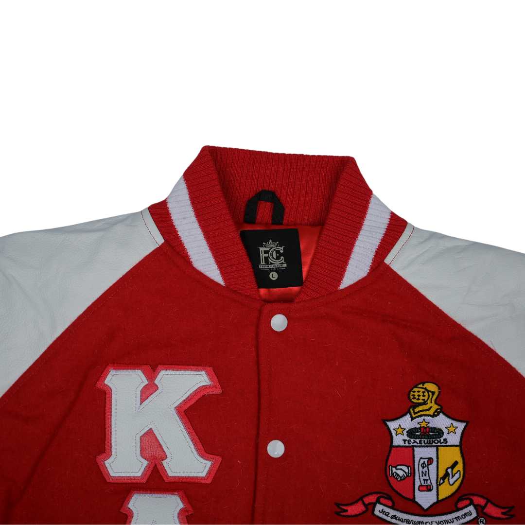 Red Kappa Alpha Psi Wool and Leather Letterman Jacket