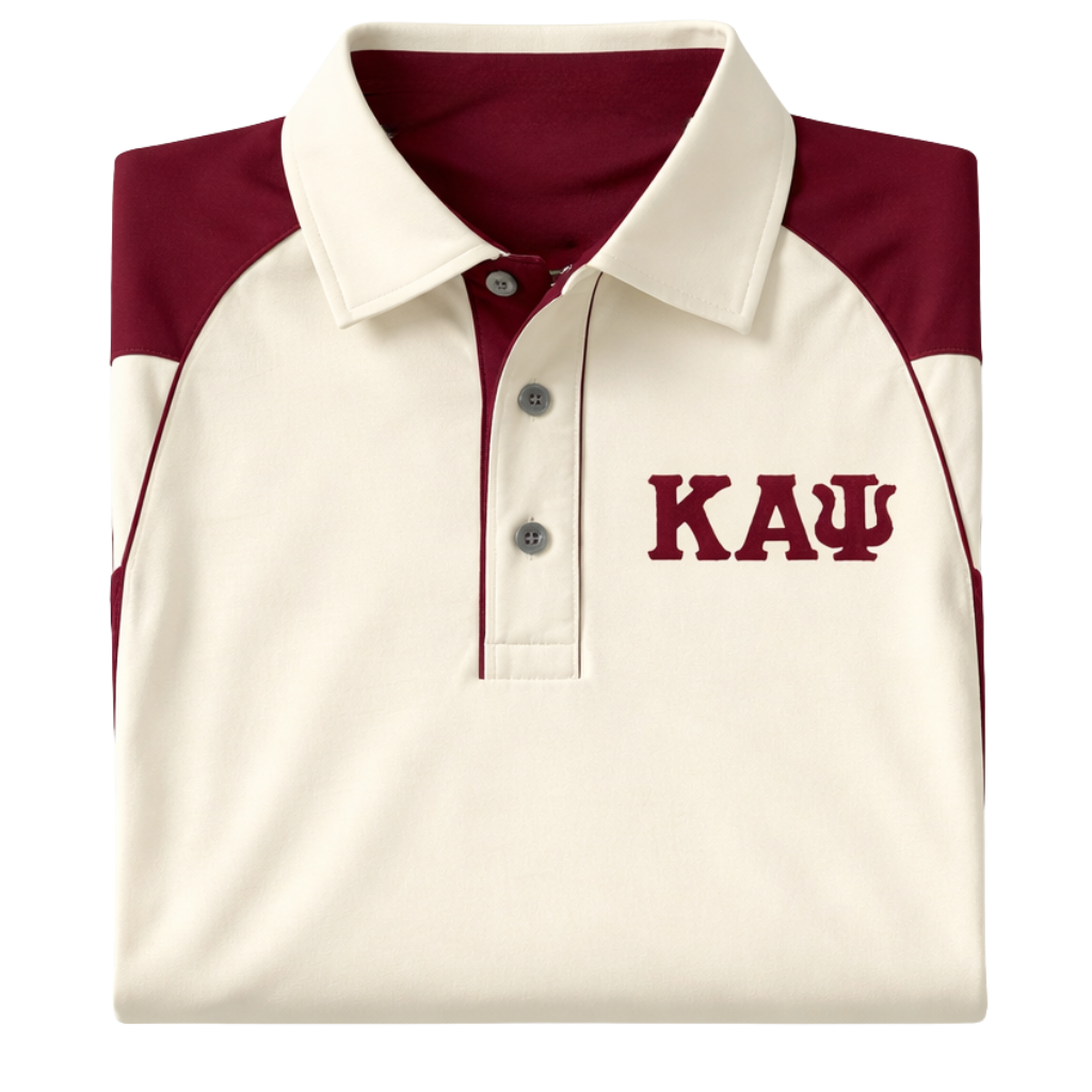 Kappa Alpha Psi Greek Letter DriFit Polo Shirt (Cream/Krimson)