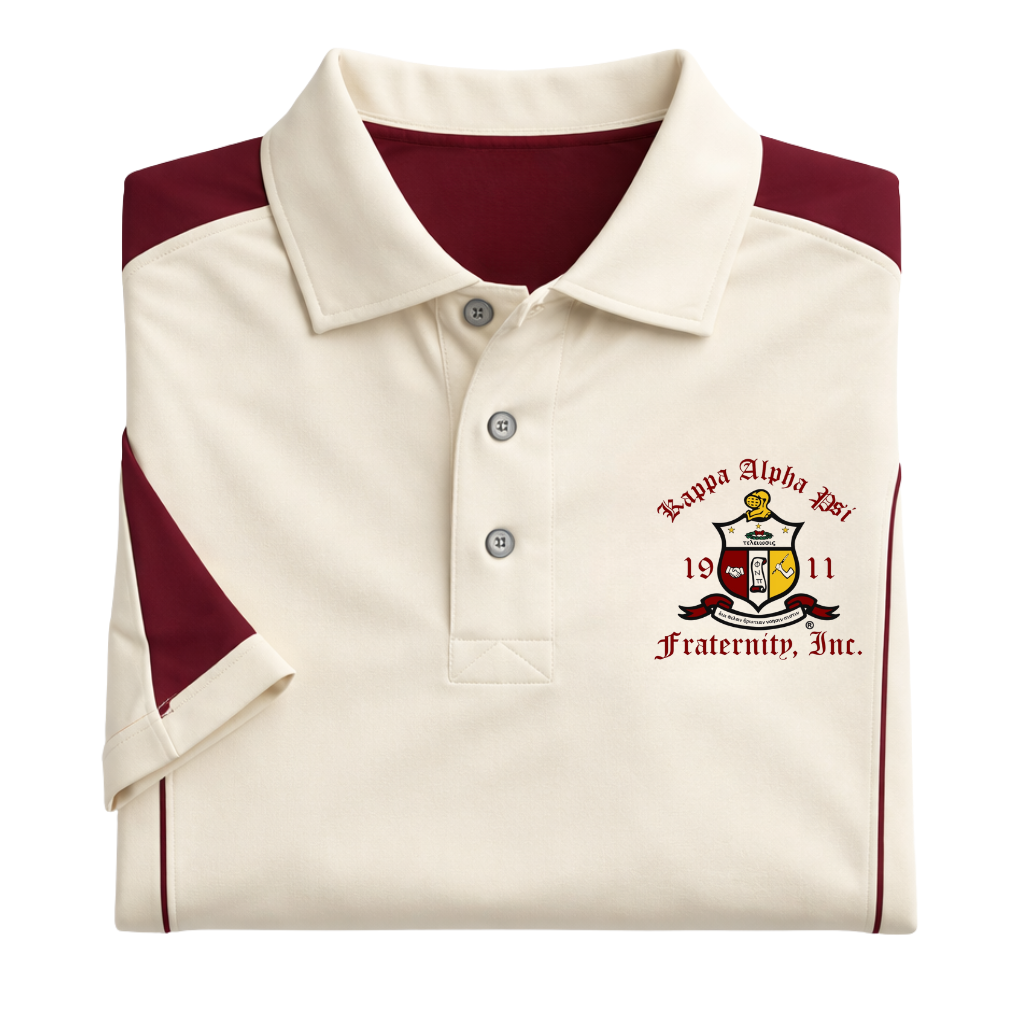 Kappa Alpha Psi Coat of Arms DriFit Polo Shirt (Cream/Krimson)