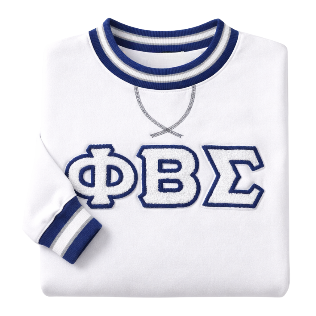 PBS White Stripe Letter Chenille Crewneck