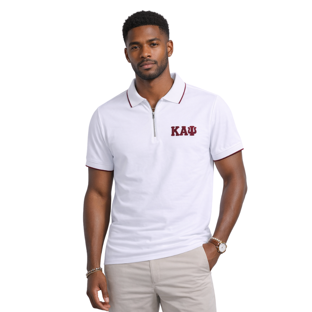 Kappa Alpha Psi 3-Letter Zip Performance Polo (White)