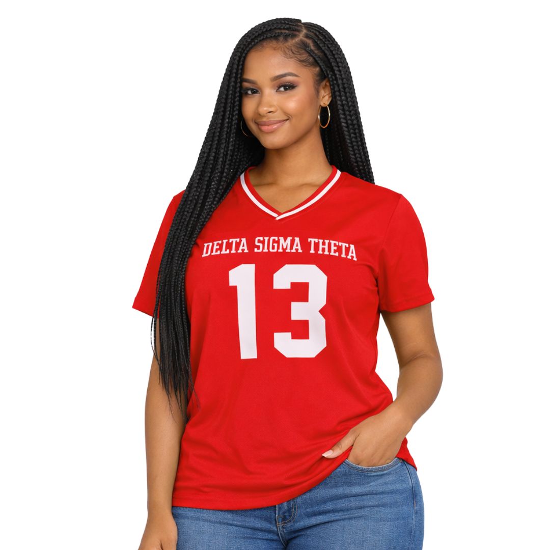 DST Oversized Chenille Football Jersey Tee Red