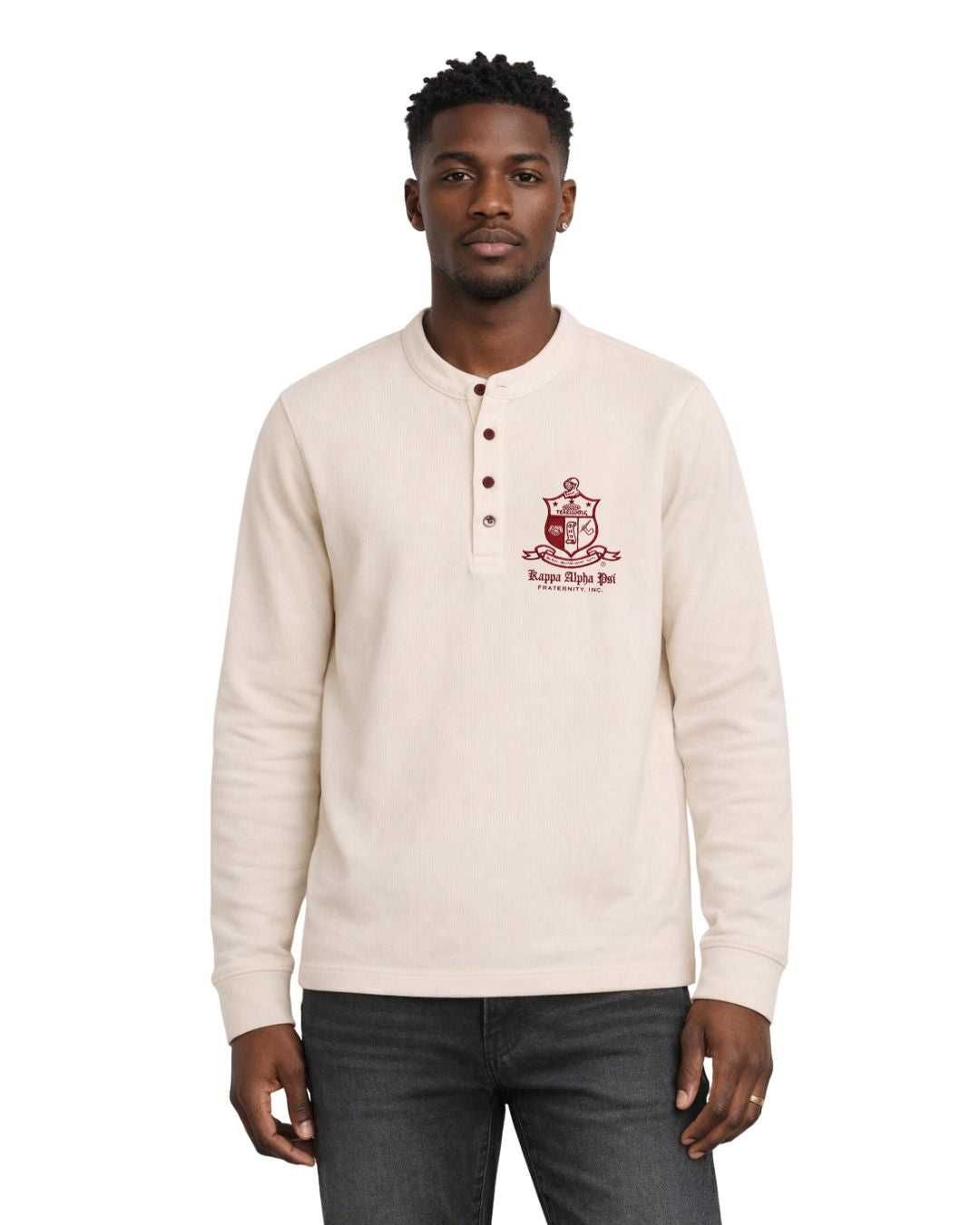 Kappa Alpha Psi Coat of Arms Waffle Henley (Kream)