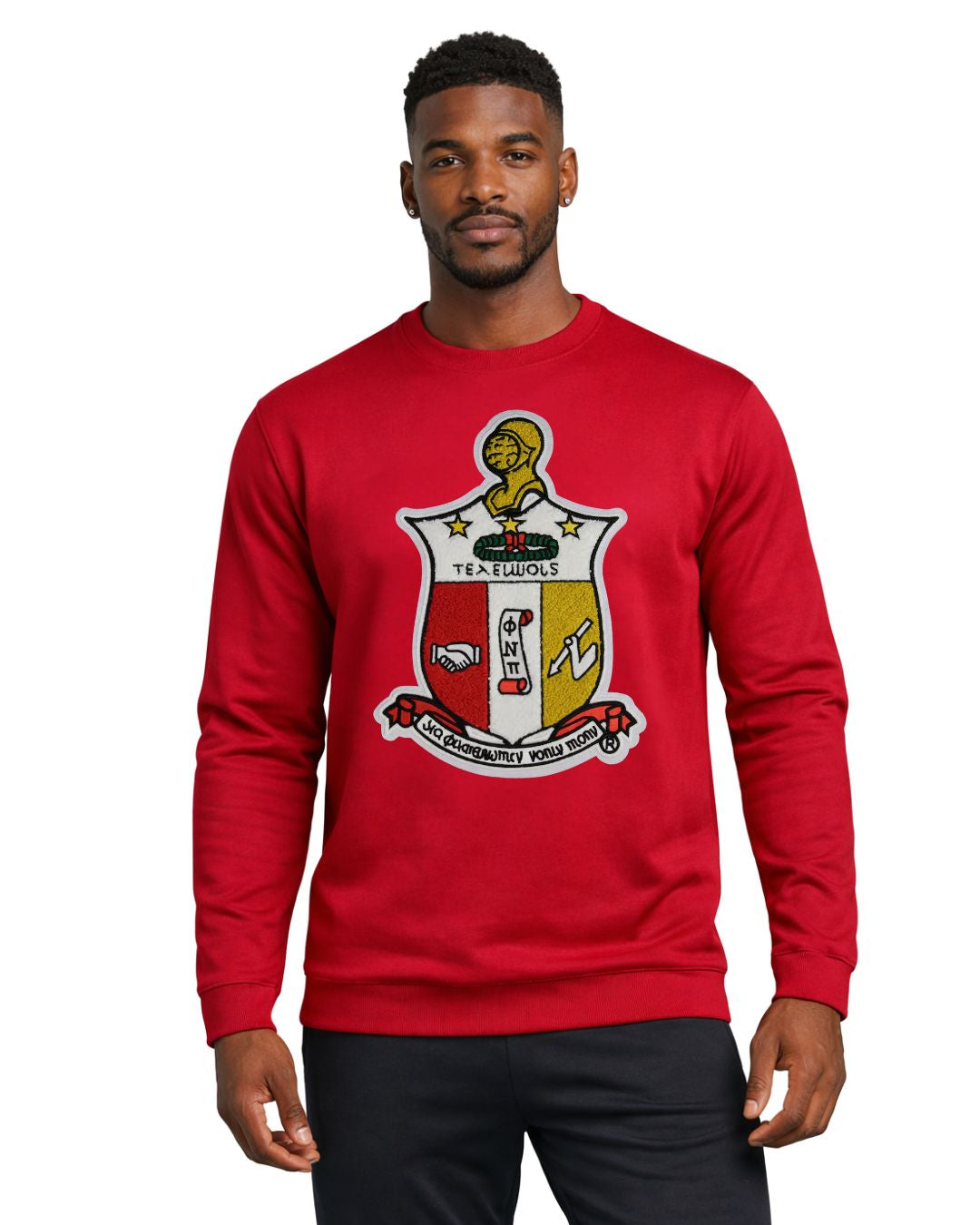 Kappa Alpha Psi Chenille Coat of Arms Crewneck Sweatshirt (Krimson)