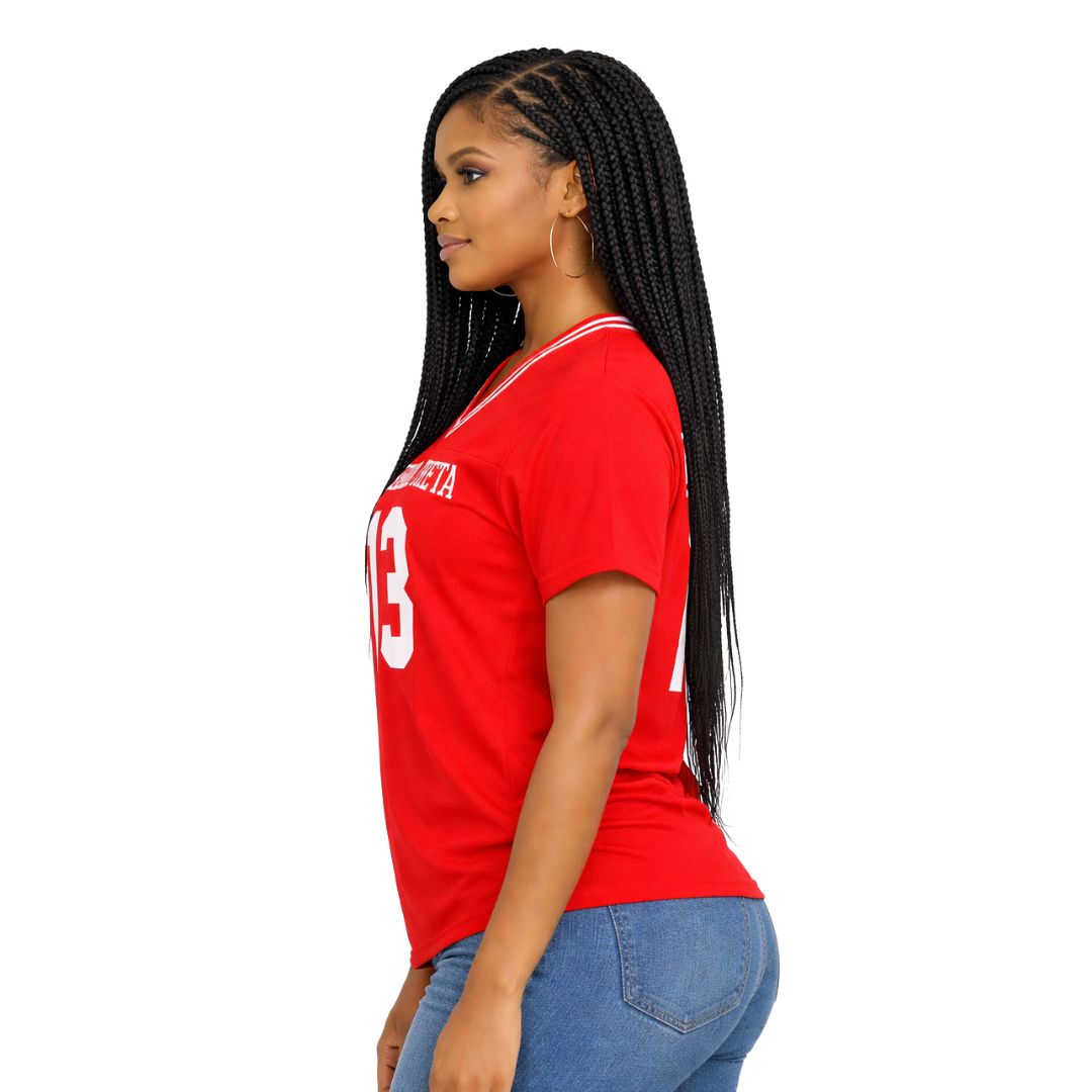 DST Oversized Chenille Football Jersey Tee Red