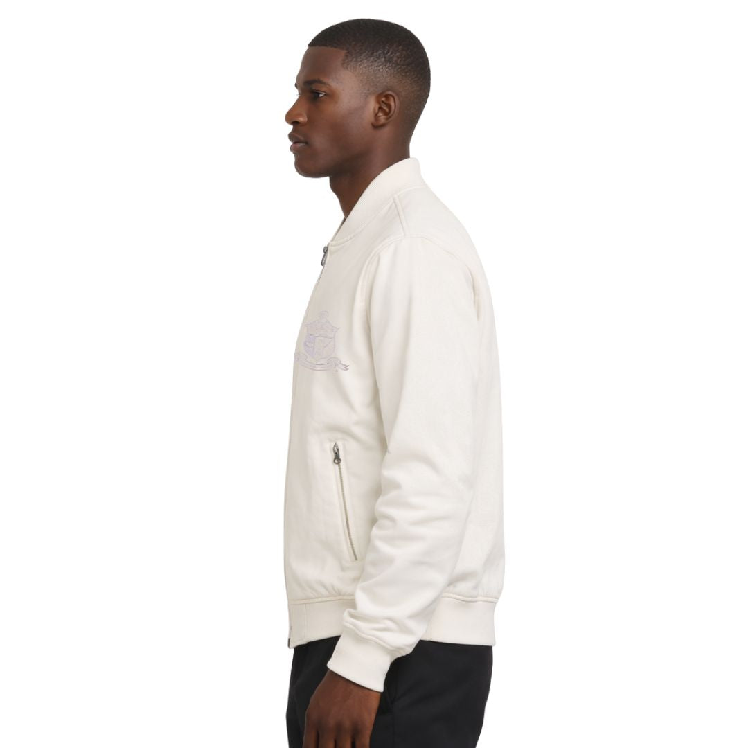 Kappa Alpha Psi Tonal Vegan Suede Bomber Jacket (Cream)