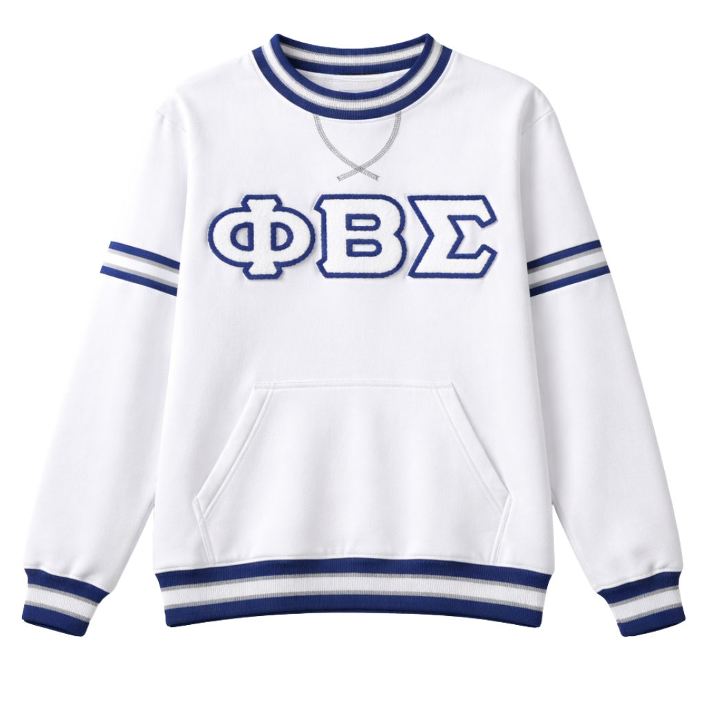 PBS White Stripe Letter Chenille Crewneck