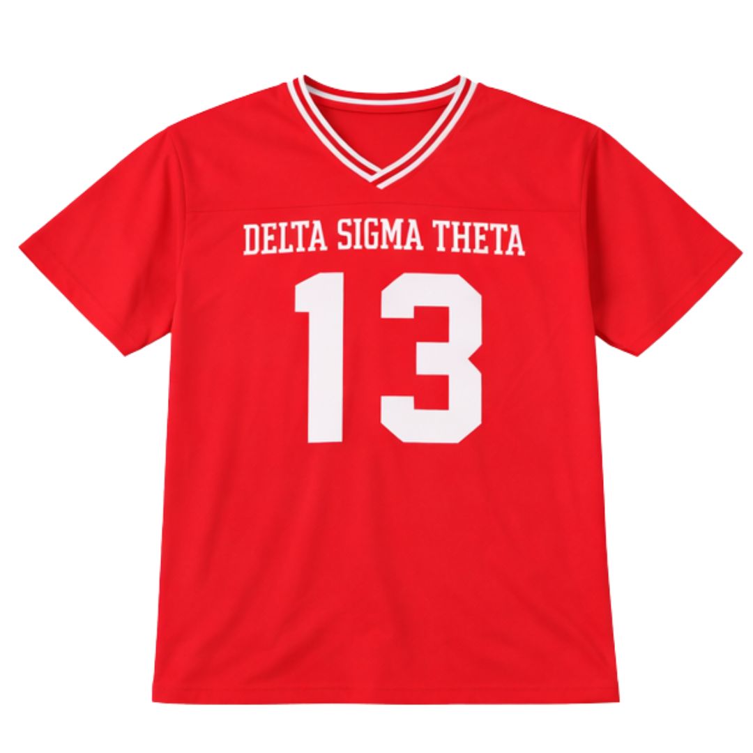 DST Oversized Chenille Football Jersey Tee Red