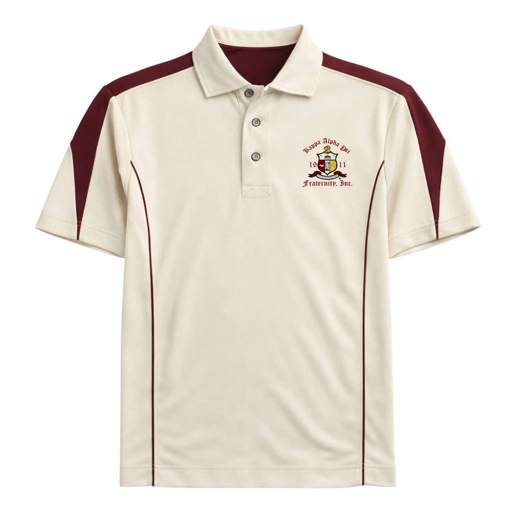 Kappa Alpha Psi Coat of Arms DriFit Polo Shirt (Cream/Krimson)