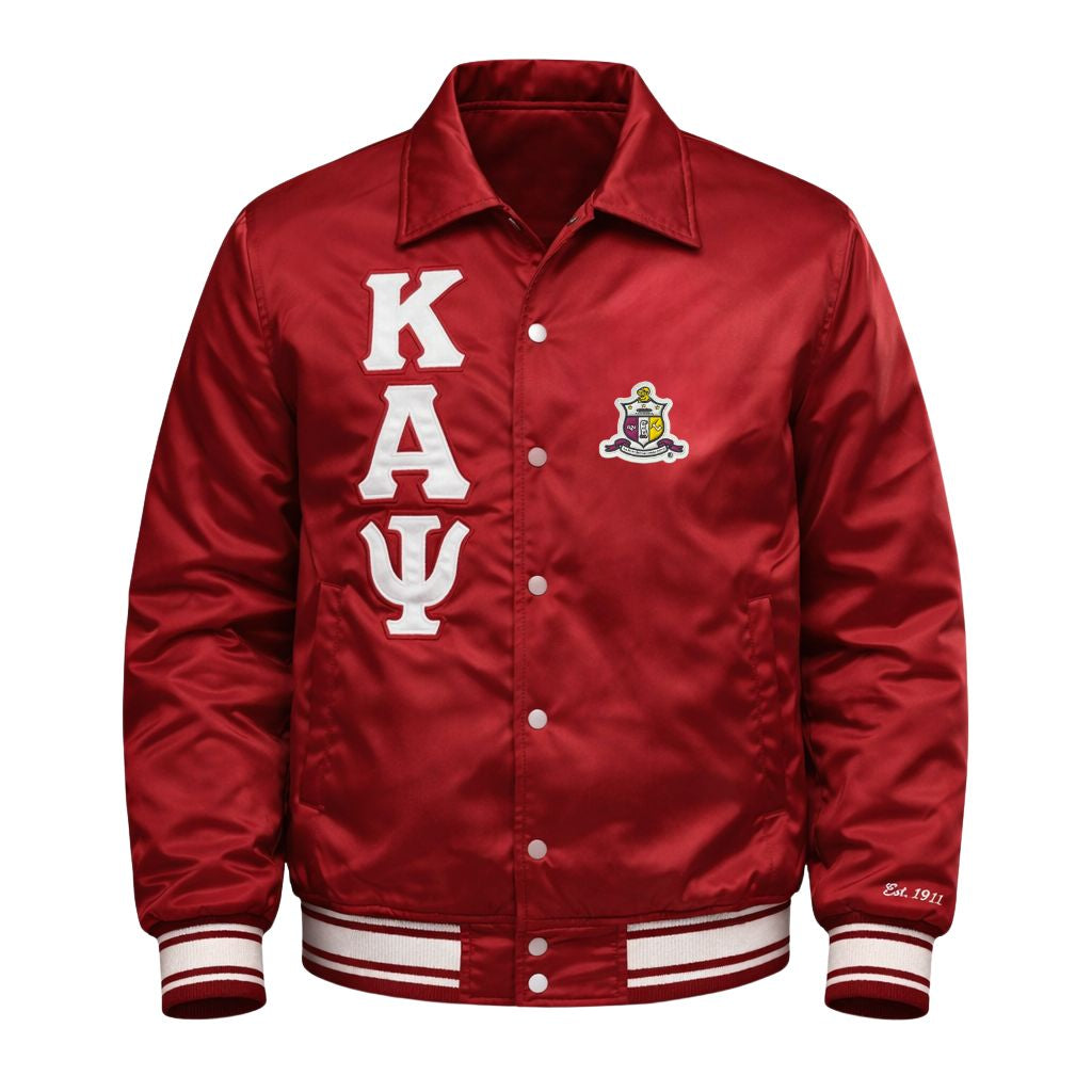 Kappa Alpha Psi Classic 3-Letter Satin Varsity Jacket (White)
