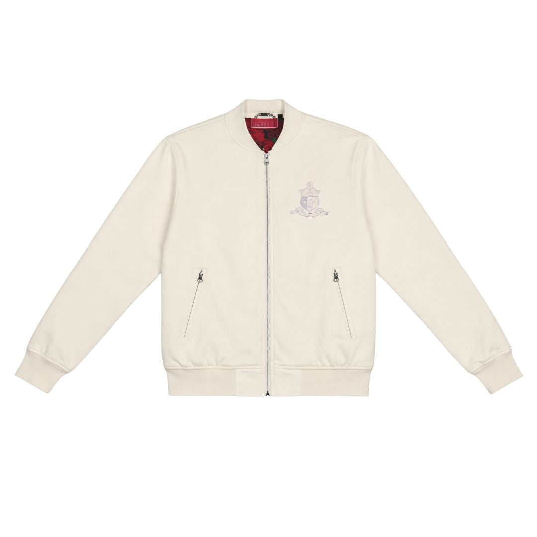 Kappa Alpha Psi Tonal Vegan Suede Bomber Jacket (Cream)