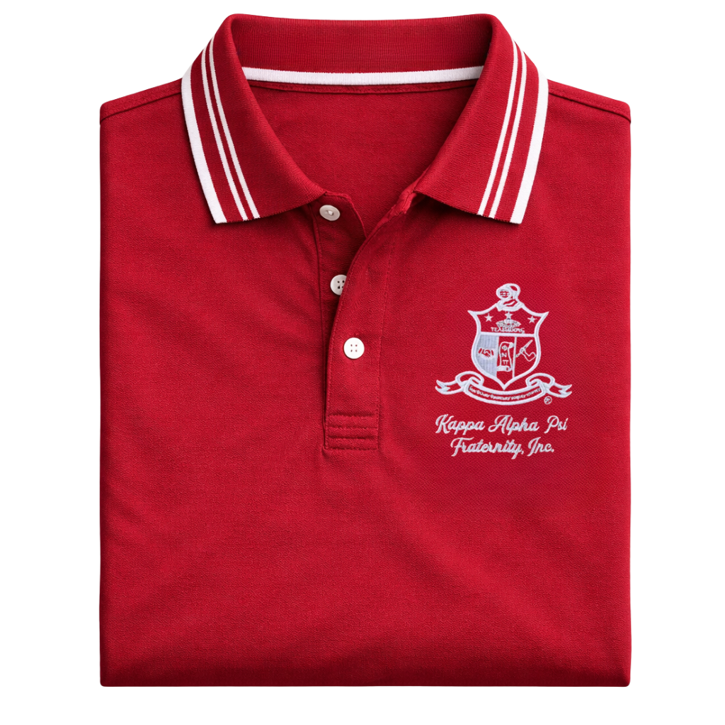 Kappa Alpha Psi Coat of Arms Striped Performance Polo