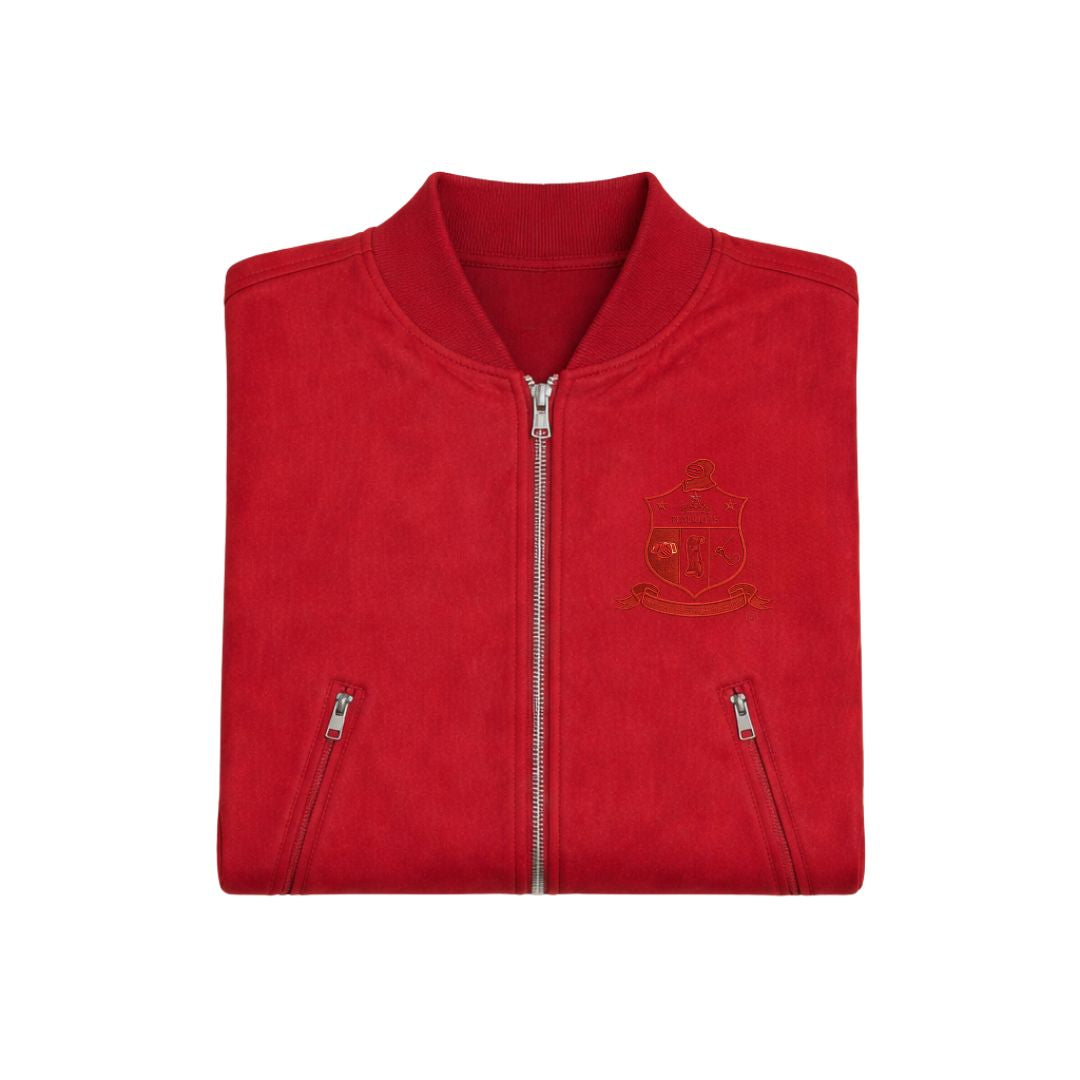 Kappa Alpha Psi Tonal Vegan Suede Bomber Jacket (Krimson)