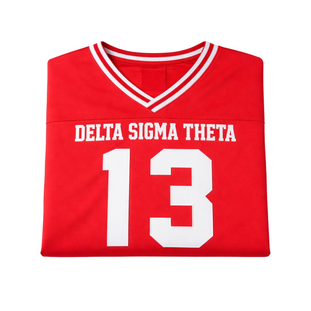 DST Oversized Chenille Football Jersey Tee Red